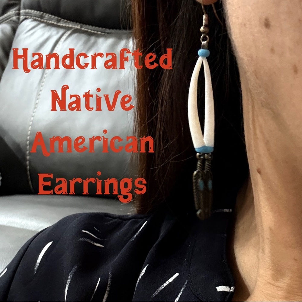 Native American handmade earrings (silver feathers, turquoise, and dentalium)